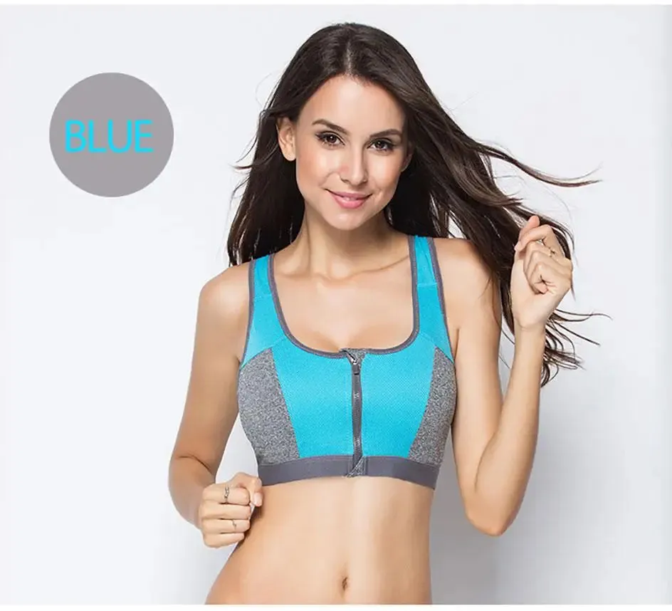 IUSIBRALEA Women's Front Zip Cross Back Sports Bra - Side Support, Anti-Shock, High Impact
