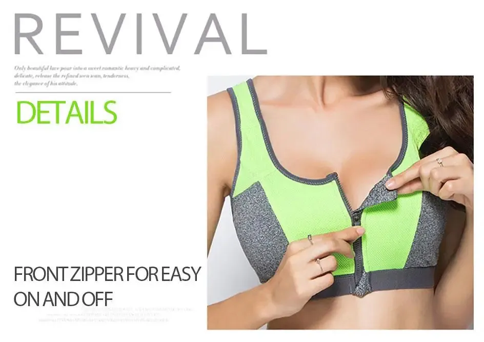 IUSIBRALEA Women's Front Zip Cross Back Sports Bra - Side Support, Anti-Shock, High Impact