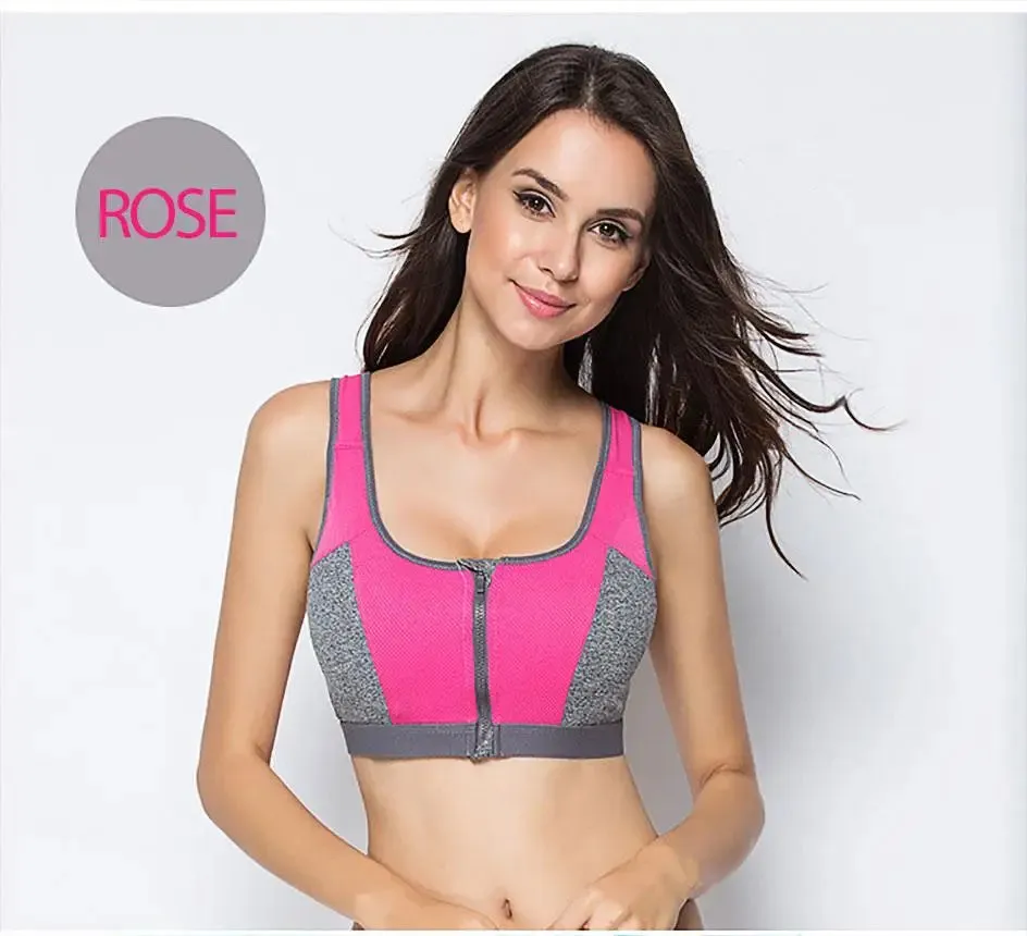 IUSIBRALEA Women's Front Zip Cross Back Sports Bra - Side Support, Anti-Shock, High Impact