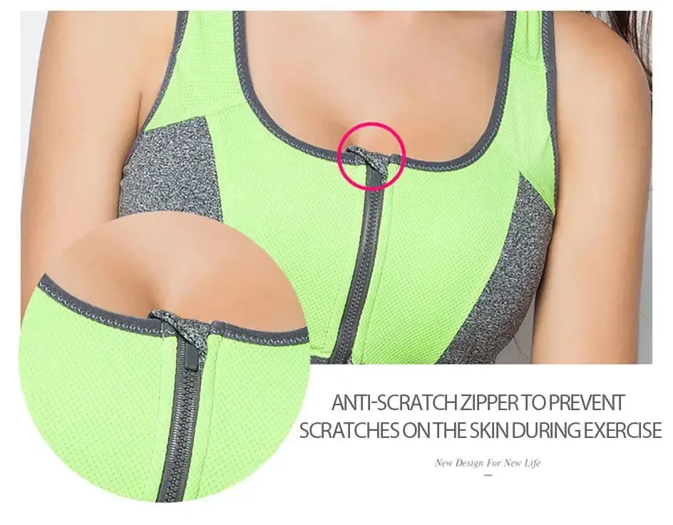 IUSIBRALEA Women's Front Zip Cross Back Sports Bra - Side Support, Anti-Shock, High Impact