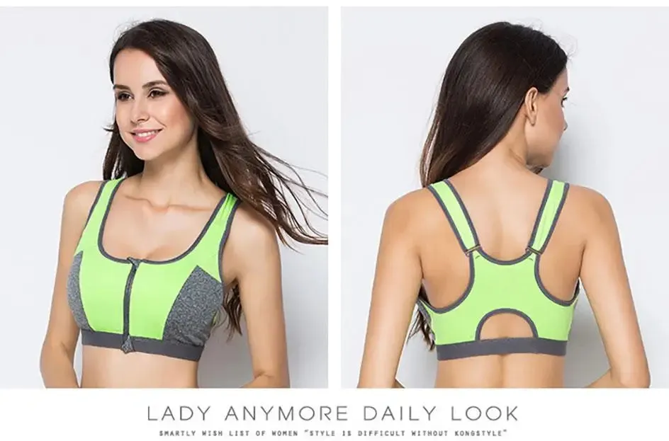 IUSIBRALEA Women's Front Zip Cross Back Sports Bra - Side Support, Anti-Shock, High Impact