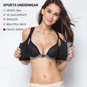IUSIBRALEA Women's Front Zip Cross Back Sports Bra - Side Support, Anti-Shock, High Impact