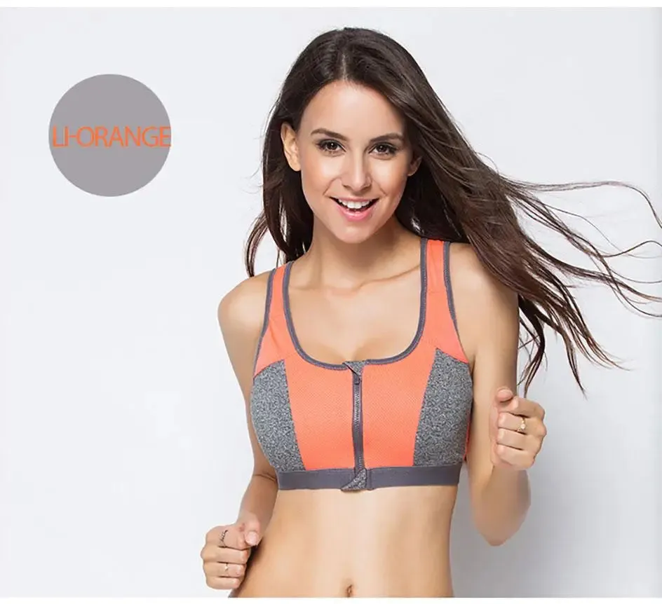 IUSIBRALEA Women's Front Zip Cross Back Sports Bra - Side Support, Anti-Shock, High Impact