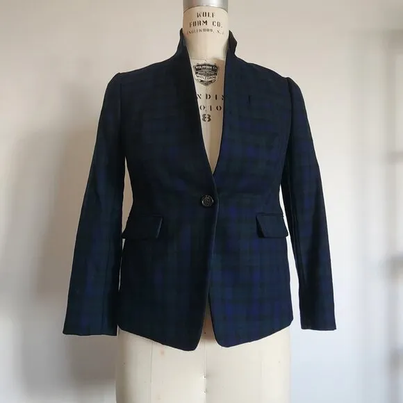 J. CREW Regent blazer in Black Watch with satin lapel Size 6 petite