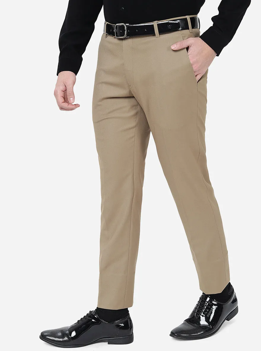 Khaki Solid Super Slim Fit Formal Trouser | JadeBlue