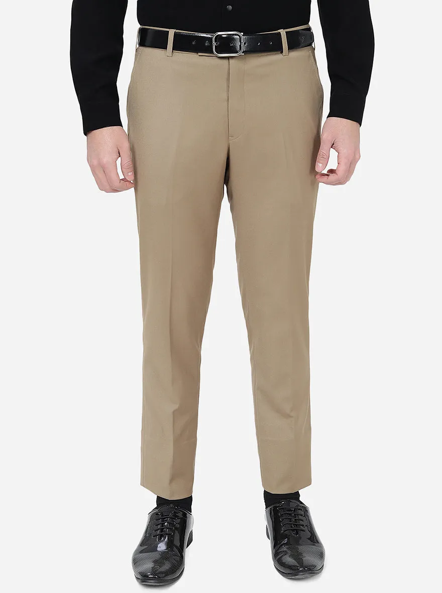 Khaki Solid Super Slim Fit Formal Trouser | JadeBlue