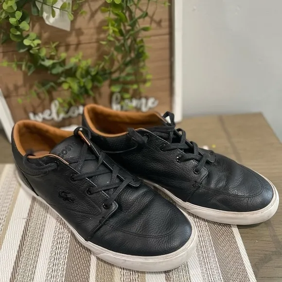 Lacoste Shoes Mens 9 Bayliss Sneaker Black Leather Casual Lace Up Comfort Flat