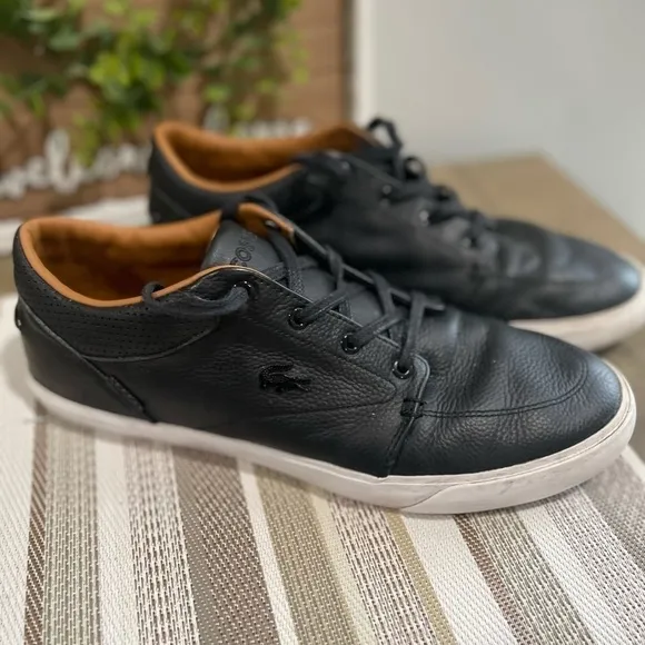 Lacoste Shoes Mens 9 Bayliss Sneaker Black Leather Casual Lace Up Comfort Flat