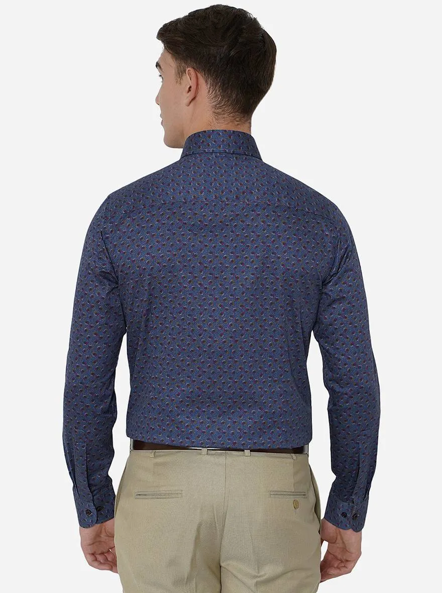 Light Blue Printed Slim Fit Party Wear Shirt | JB Studio