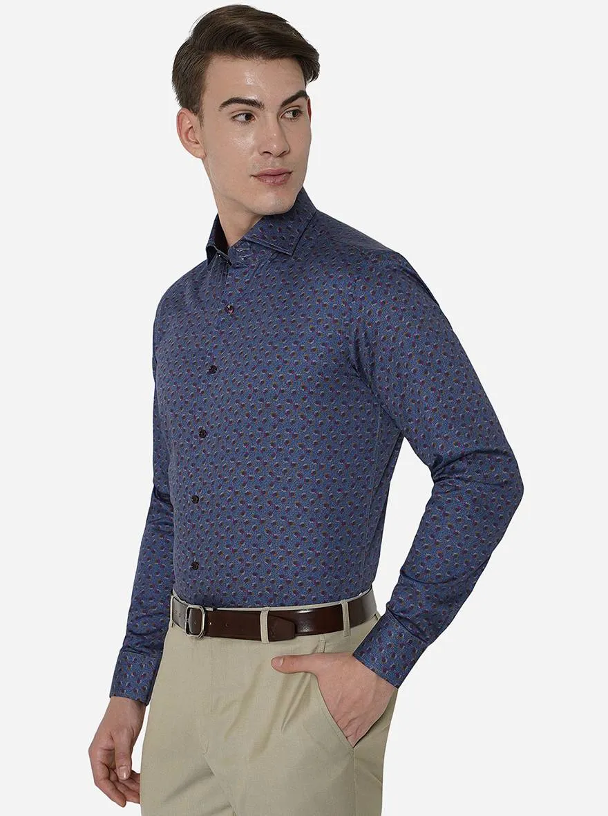 Light Blue Printed Slim Fit Party Wear Shirt | JB Studio