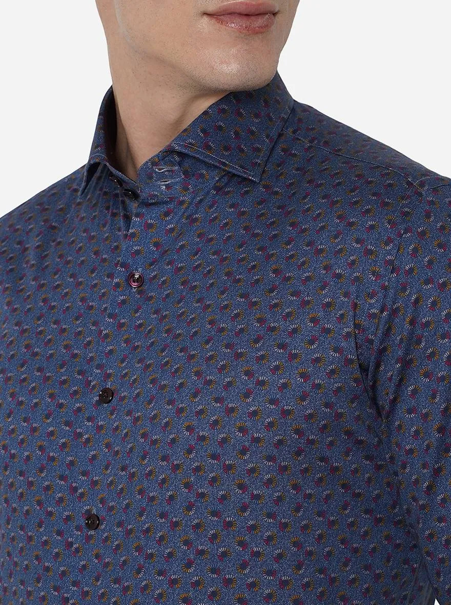 Light Blue Printed Slim Fit Party Wear Shirt | JB Studio