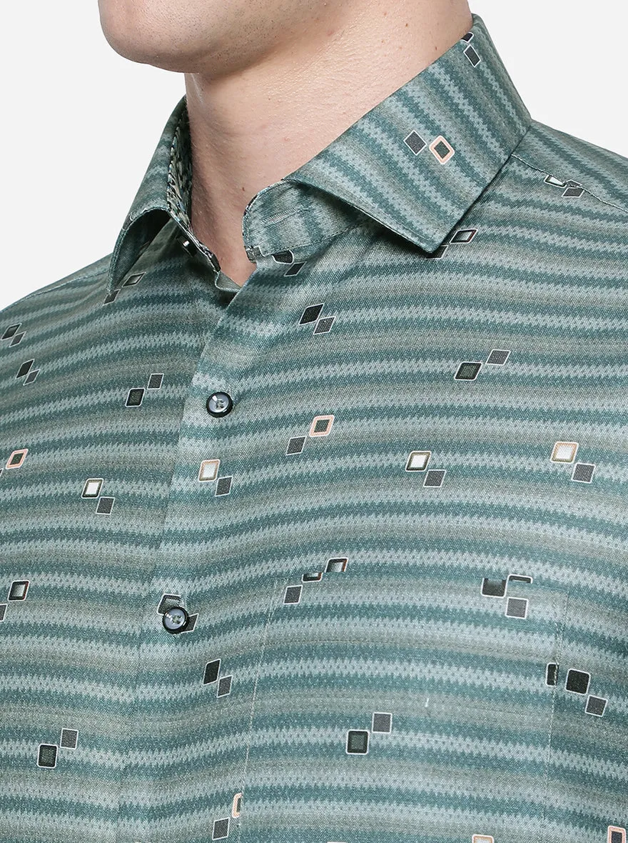 Light Green Printed Slim Fit Party Wear Shirt | Greenfibre