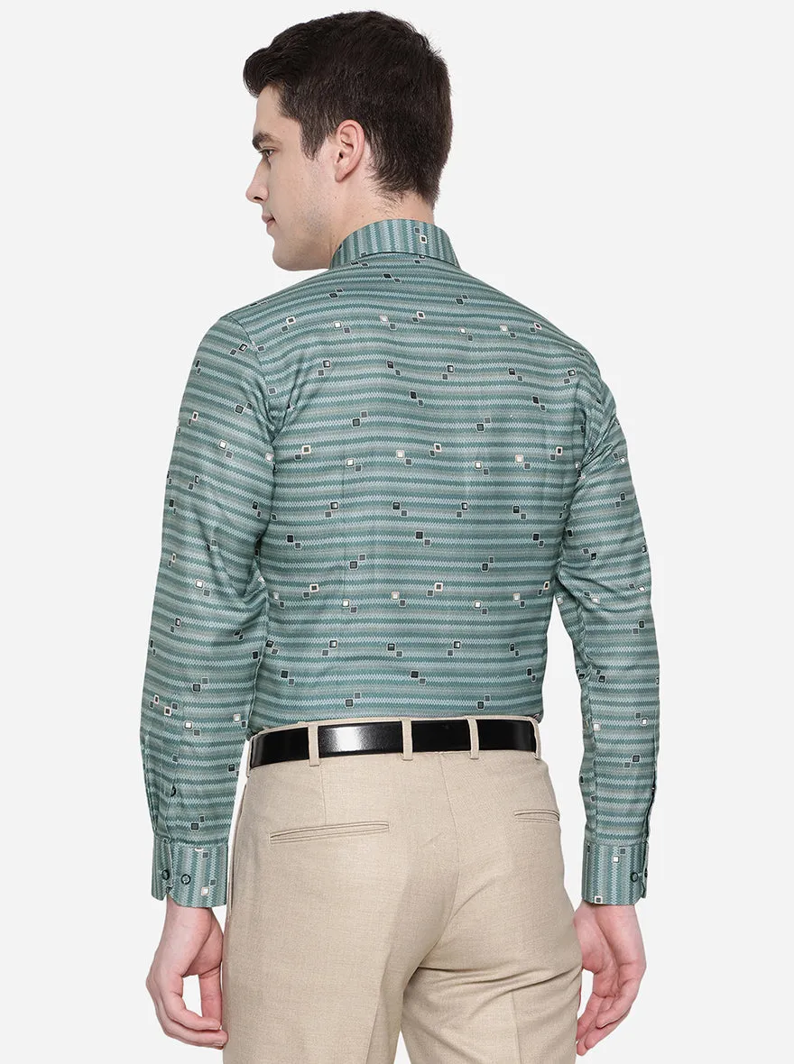 Light Green Printed Slim Fit Party Wear Shirt | Greenfibre