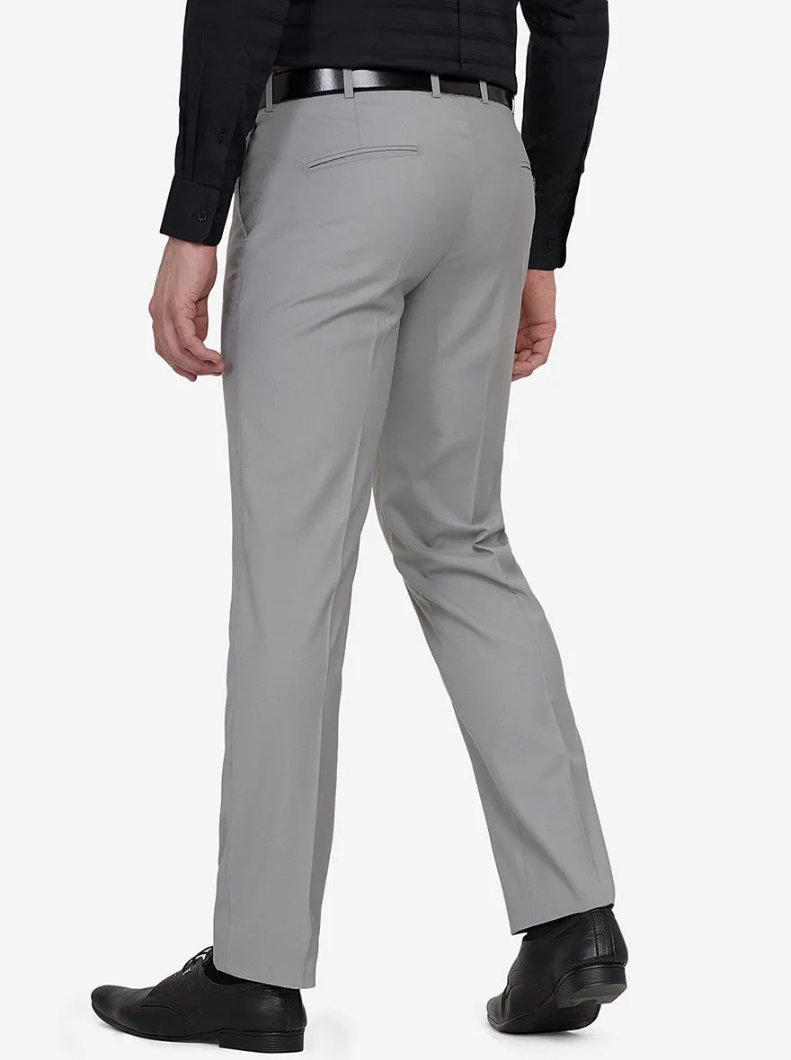 Light Grey Solid Slim Fit Formal Trouser | Greenfibre