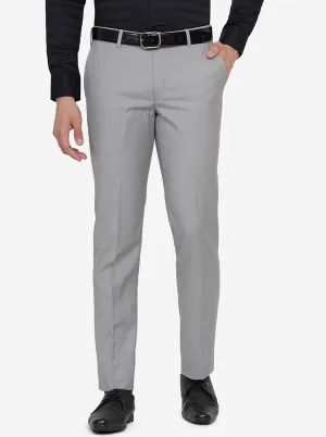 Light Grey Solid Slim Fit Formal Trouser | Greenfibre