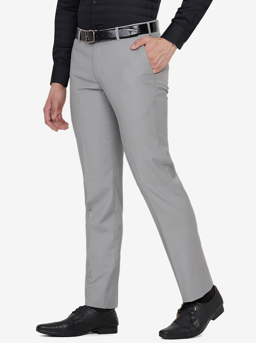 Light Grey Solid Slim Fit Formal Trouser | Greenfibre