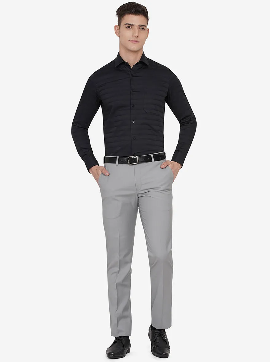 Light Grey Solid Slim Fit Formal Trouser | Greenfibre