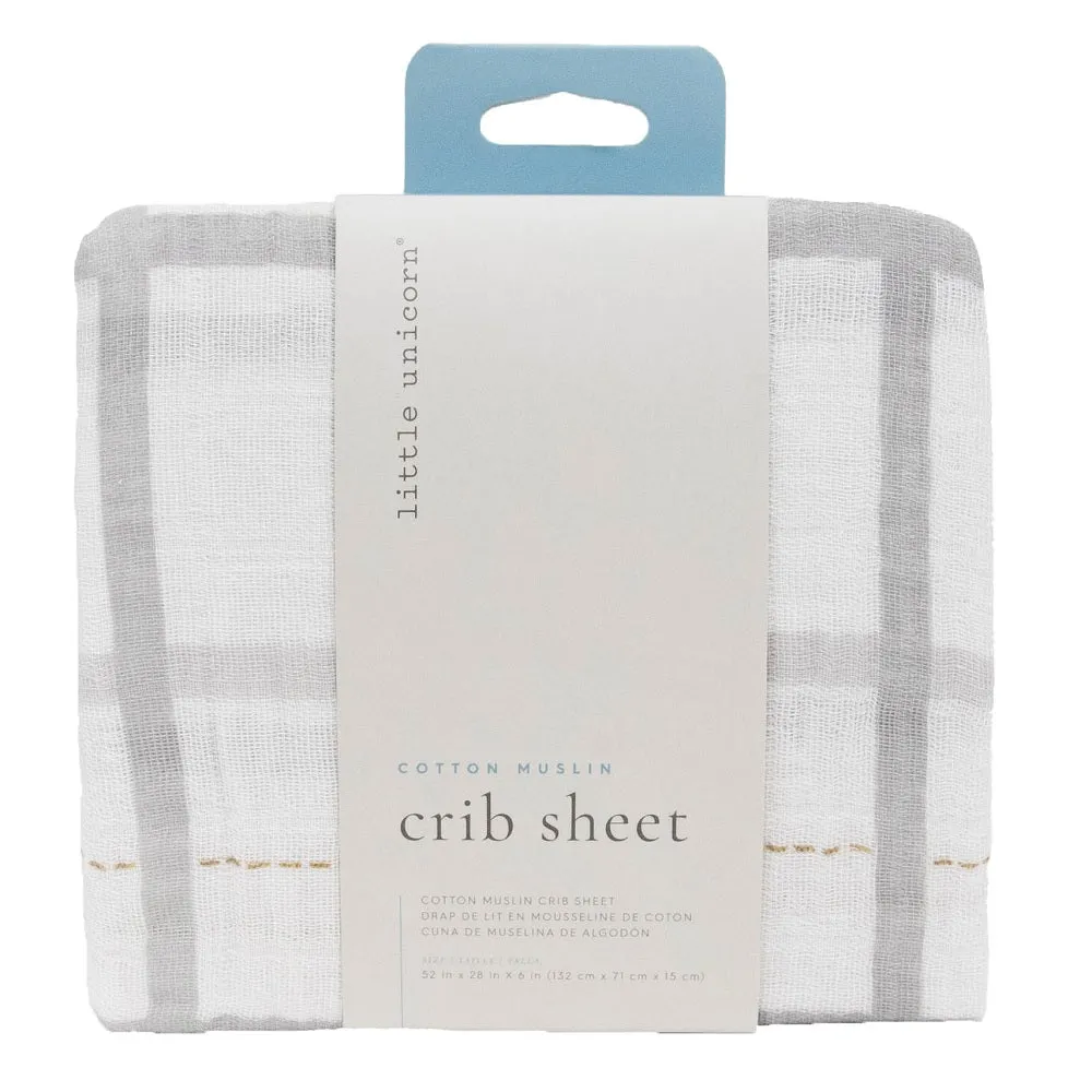 Little Unicorn Cotton Muslin Crib Sheet (Grey Plaid)