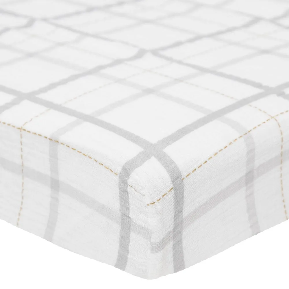 Little Unicorn Cotton Muslin Crib Sheet (Grey Plaid)