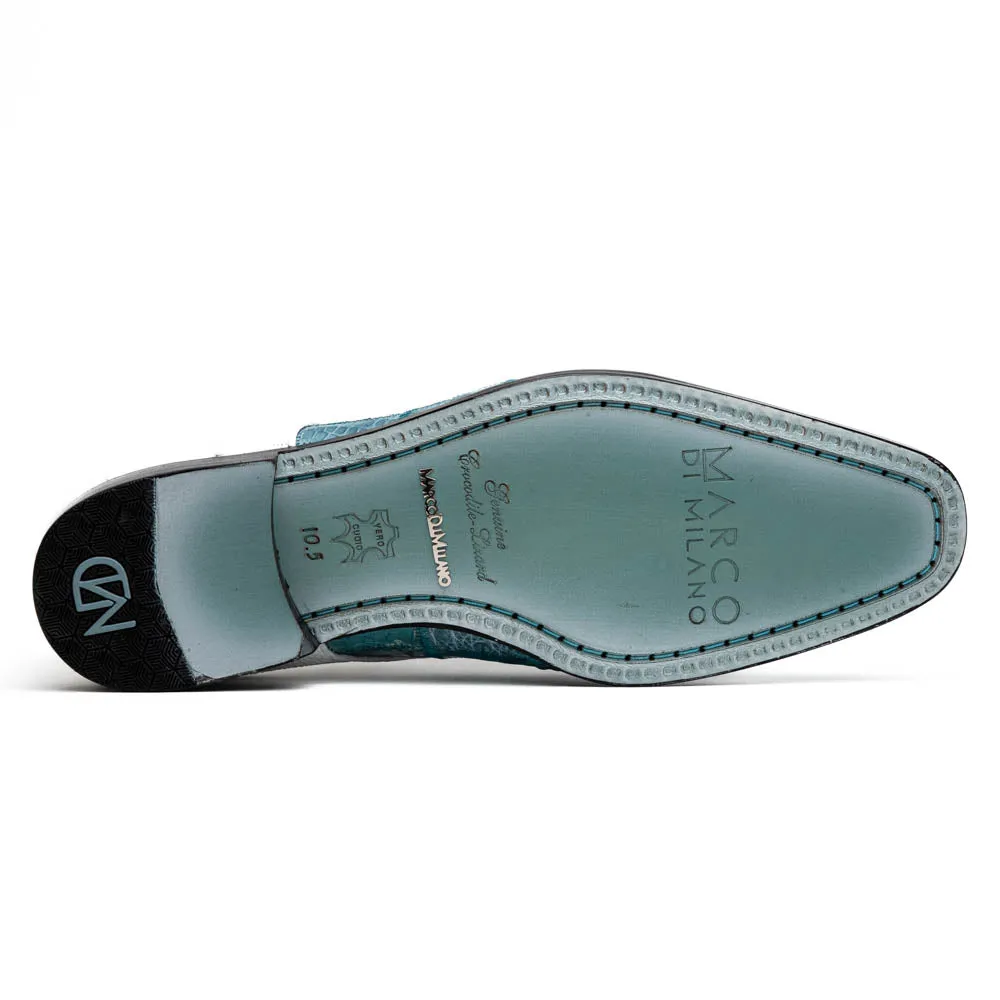 Marco Di Milano Pissa Aqua/White Patchwork Lizard Caiman Crocodile Derby Dress Shoes