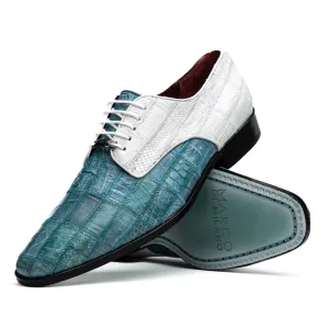 Marco Di Milano Pissa Aqua/White Patchwork Lizard Caiman Crocodile Derby Dress Shoes
