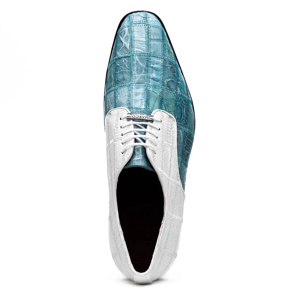 Marco Di Milano Pissa Aqua/White Patchwork Lizard Caiman Crocodile Derby Dress Shoes