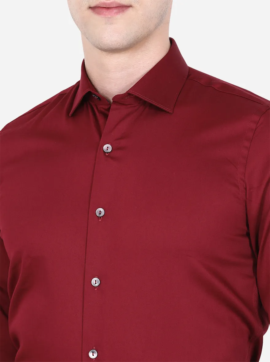 Maroon Solid Slim Fit Party Wear Shirt | Wyre