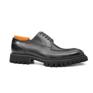 Men's Classic Black Derby Leather Shoes with Lug Sole