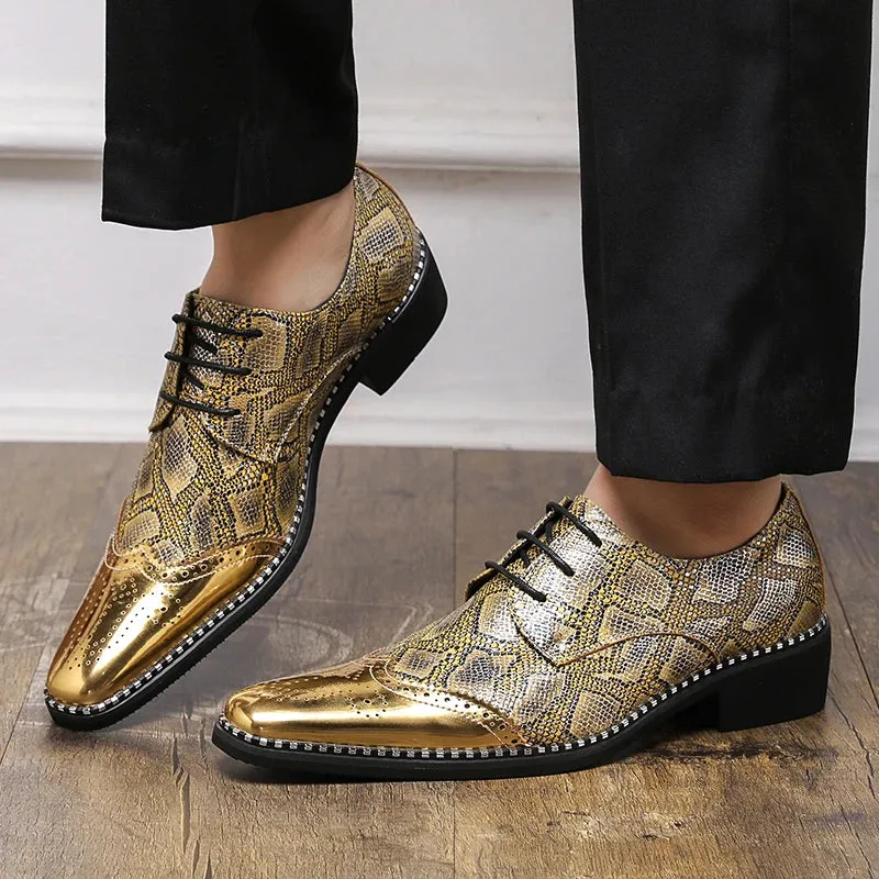 Men’s Luxury Snakeskin Brogue patent leather shoes – Patent Leather Formal Footwear