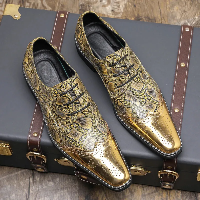 Men’s Luxury Snakeskin Brogue patent leather shoes – Patent Leather Formal Footwear