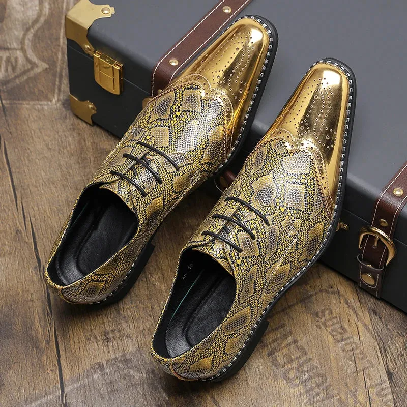 Men’s Luxury Snakeskin Brogue patent leather shoes – Patent Leather Formal Footwear