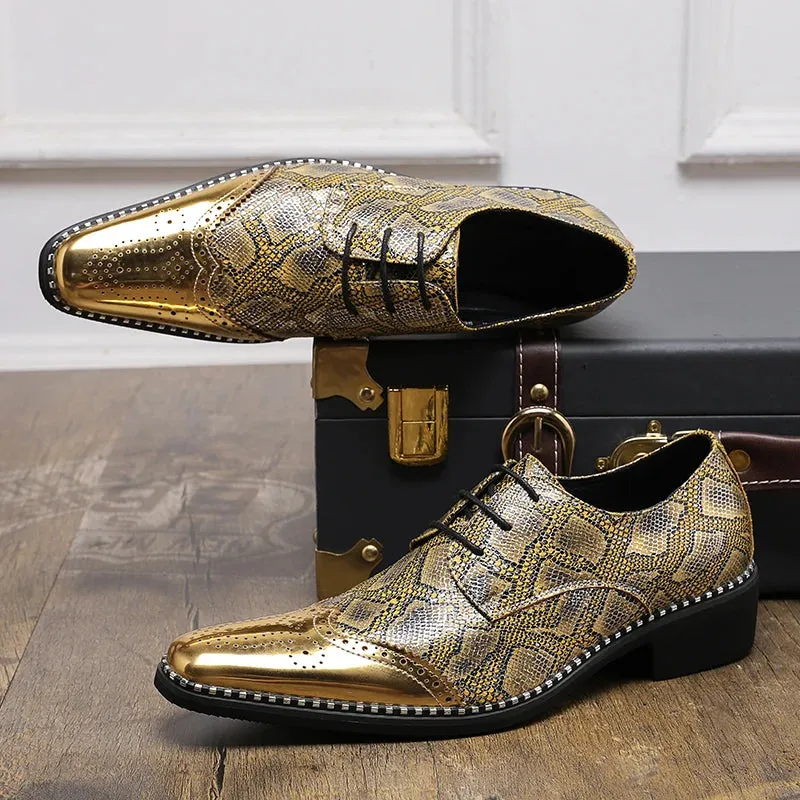 Men’s Luxury Snakeskin Brogue patent leather shoes – Patent Leather Formal Footwear