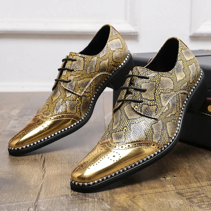 Men’s Luxury Snakeskin Brogue patent leather shoes – Patent Leather Formal Footwear