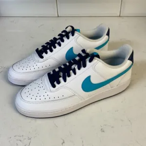 Men's Nike Court Vision Lo White/Turquoise Blue-Blue Void (DM1187 100) Sz 8.5