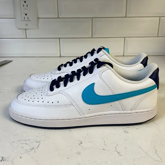 Men's Nike Court Vision Lo White/Turquoise Blue-Blue Void (DM1187 100) Sz 8.5