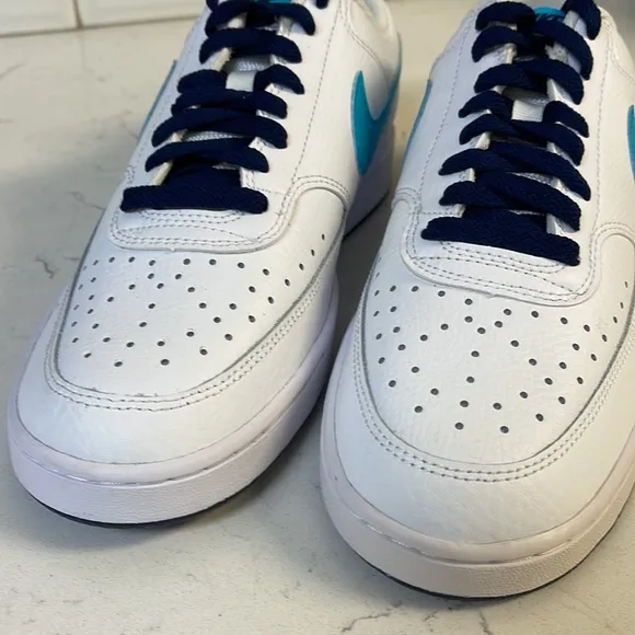 Men's Nike Court Vision Lo White/Turquoise Blue-Blue Void (DM1187 100) Sz 8.5