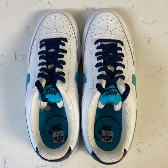 Men's Nike Court Vision Lo White/Turquoise Blue-Blue Void (DM1187 100) Sz 8.5