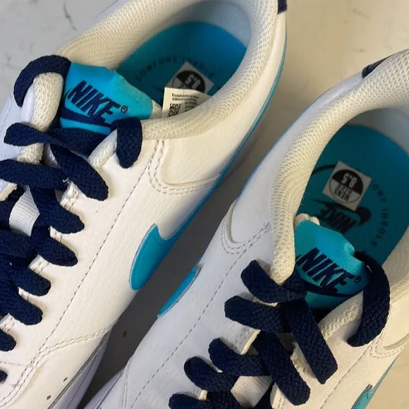 Men's Nike Court Vision Lo White/Turquoise Blue-Blue Void (DM1187 100) Sz 8.5