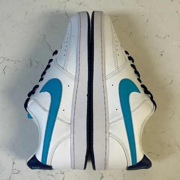 Men's Nike Court Vision Lo White/Turquoise Blue-Blue Void (DM1187 100) Sz 8.5