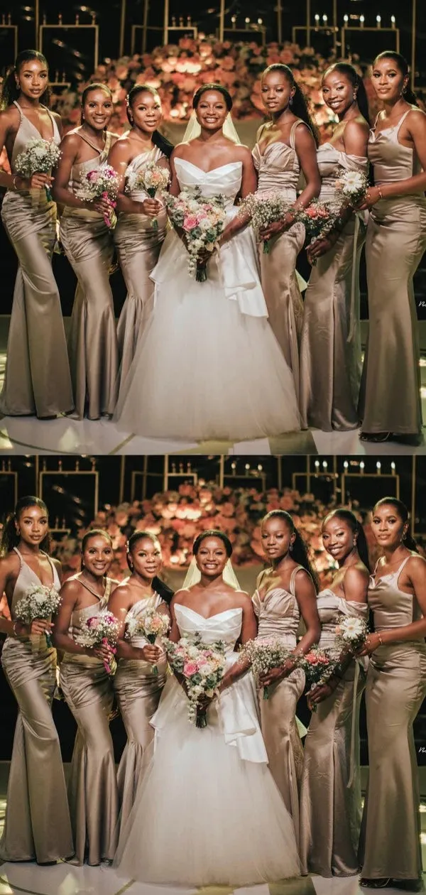 Mismatched Sleeveless Mermaid Satin Bridesmaid Dresses Online, BG847