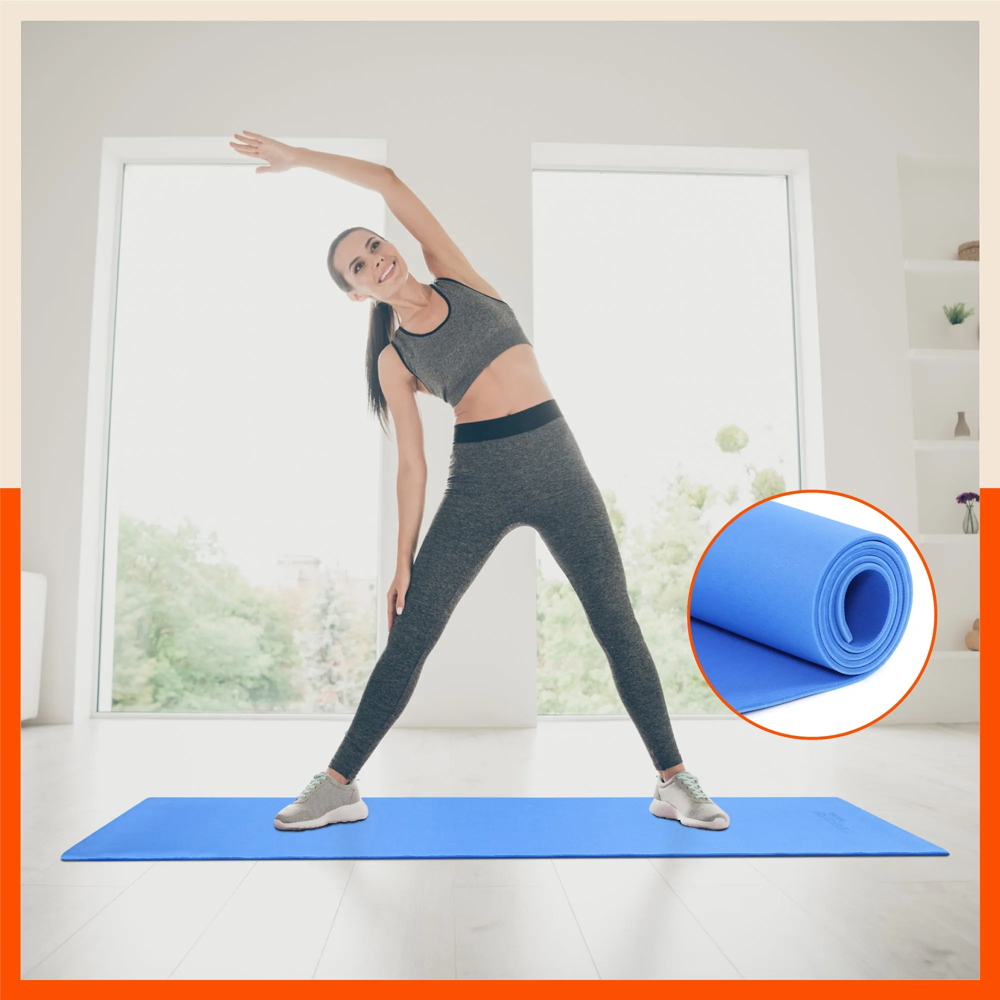 Moksh Premium Yoga Mat | Ink Blue & Sky Blue (Size: 24” x 72” Thickness: 6mm)