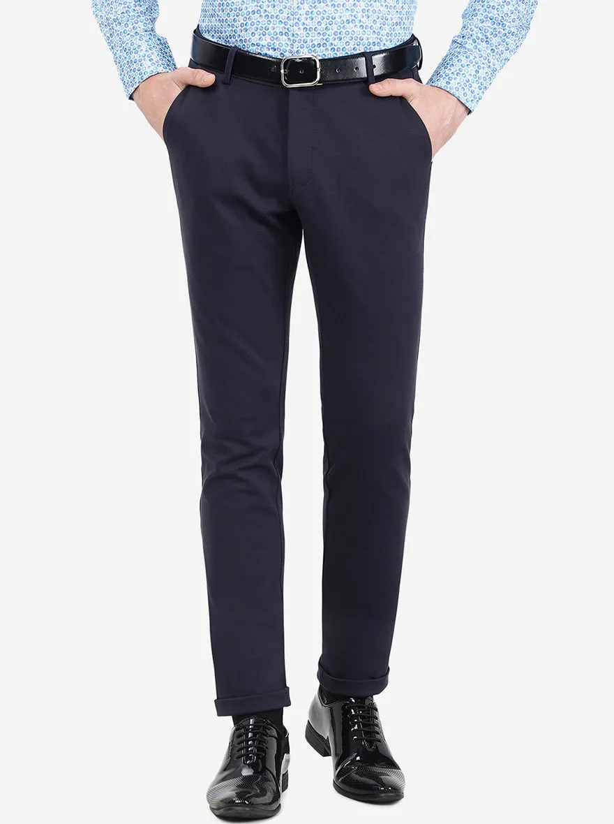 Navy Blue Solid Slim Fit Club Wear Trouser | JB Studio