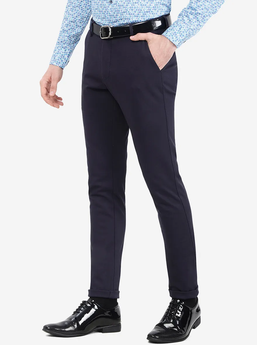 Navy Blue Solid Slim Fit Club Wear Trouser | JB Studio