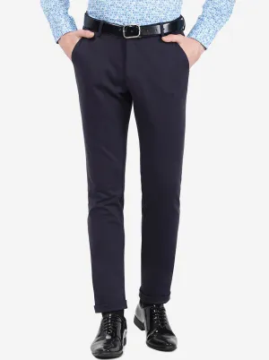 Navy Blue Solid Slim Fit Club Wear Trouser | JB Studio