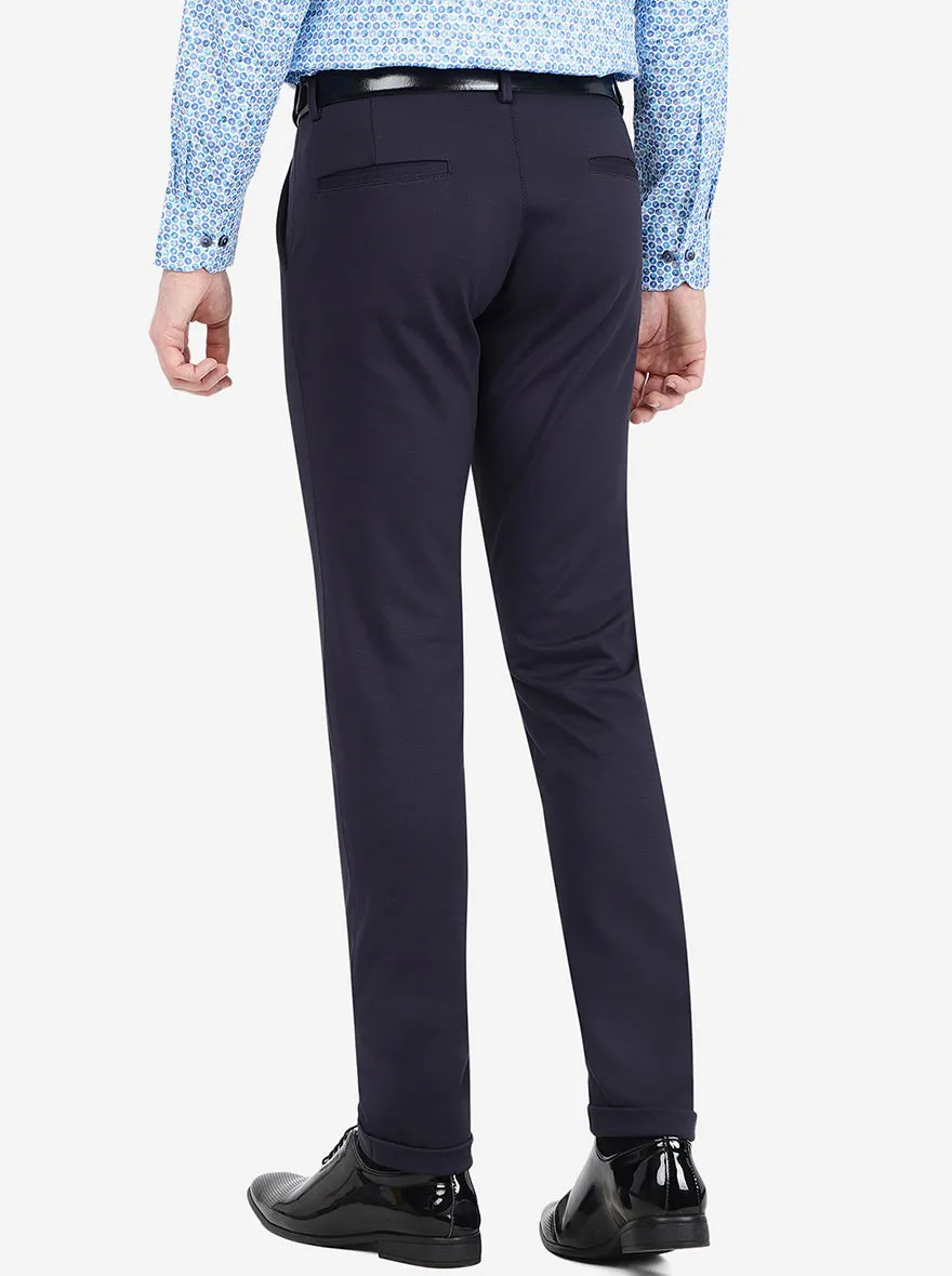 Navy Blue Solid Slim Fit Club Wear Trouser | JB Studio