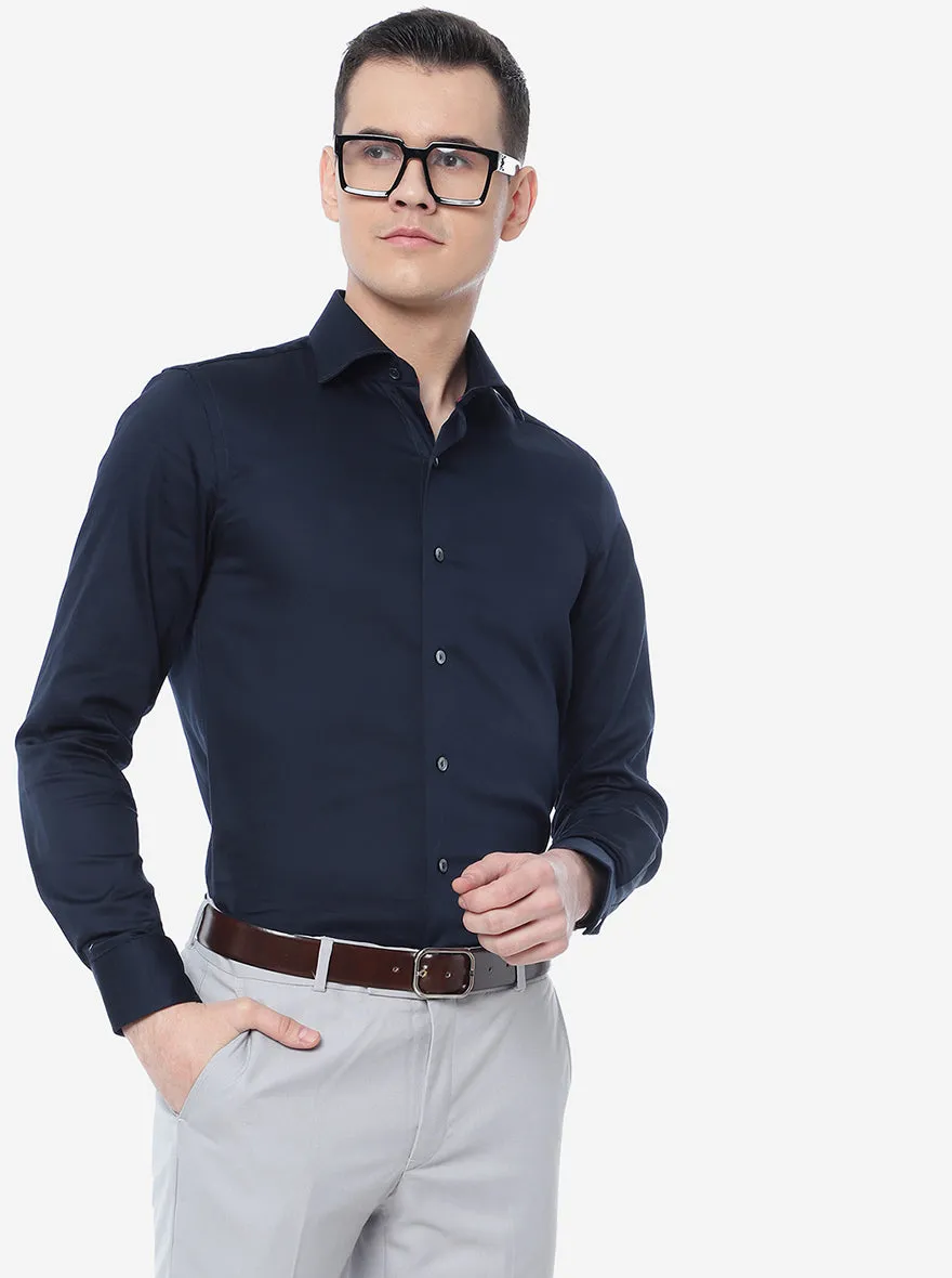 Navy Blue Solid Slim Fit Party Wear Shirt | Wyre
