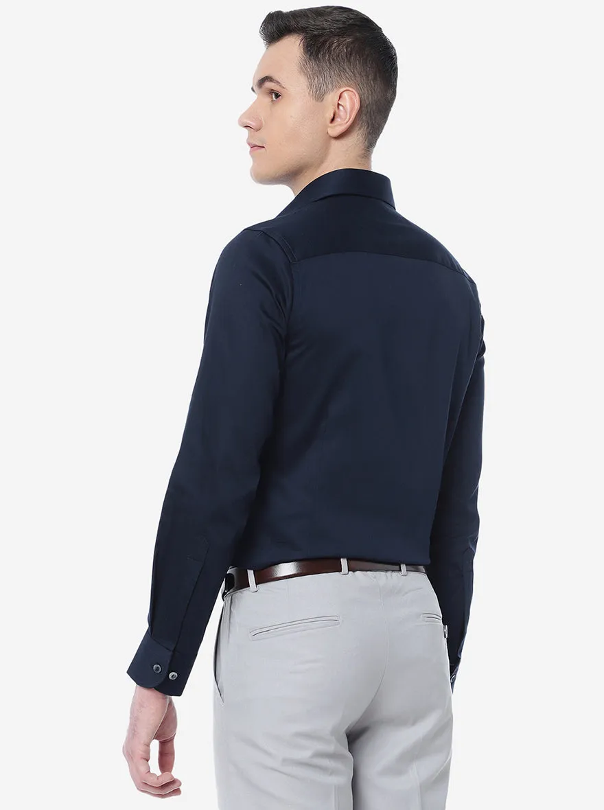 Navy Blue Solid Slim Fit Party Wear Shirt | Wyre