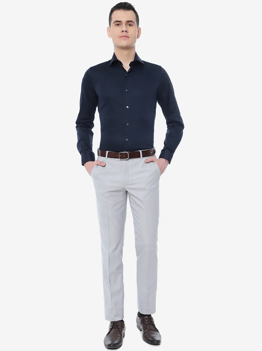Navy Blue Solid Slim Fit Party Wear Shirt | Wyre