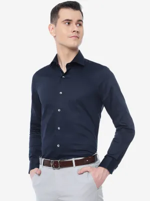 Navy Blue Solid Slim Fit Party Wear Shirt | Wyre