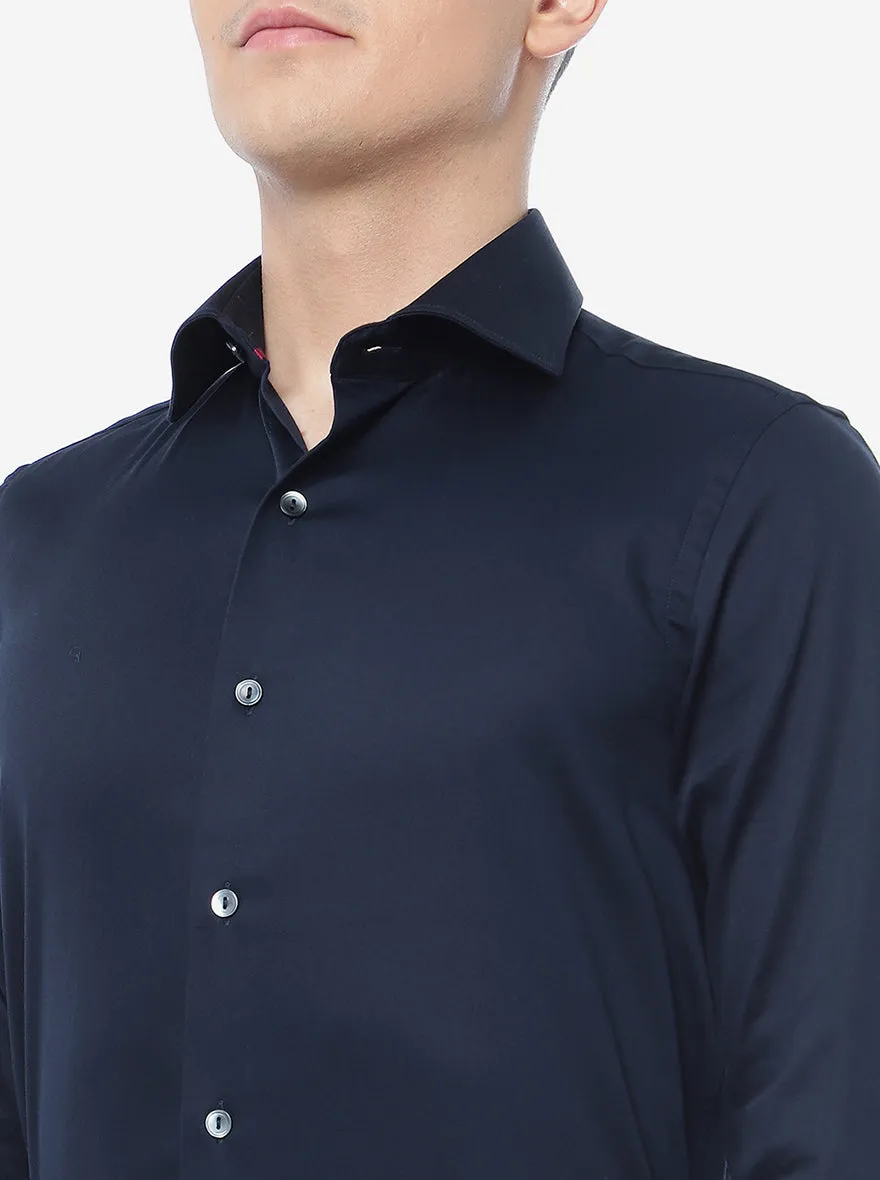 Navy Blue Solid Slim Fit Party Wear Shirt | Wyre